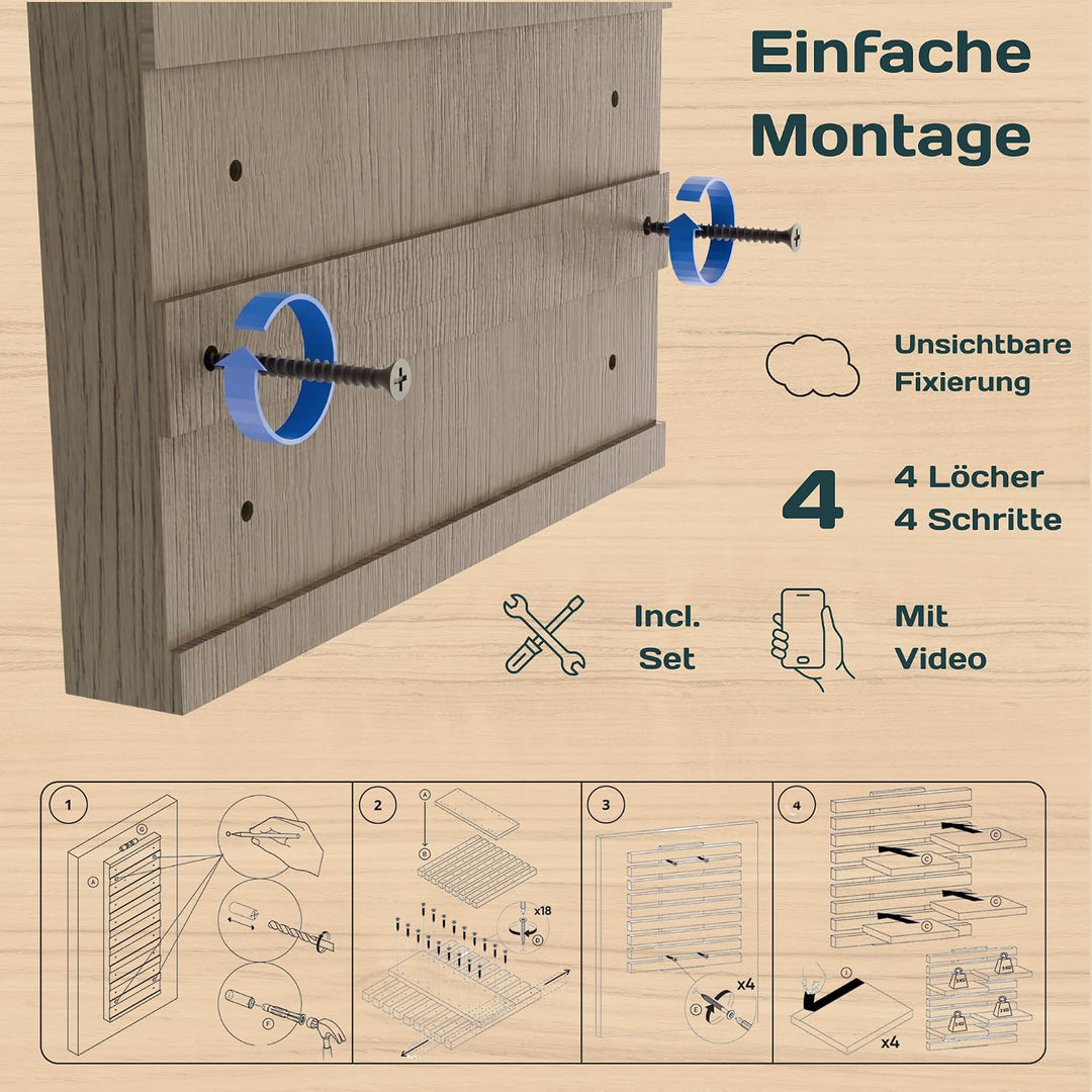 Wandregal Holz Hängend - Modulares Bücherregal Set aus Massivholz - Schwebendes Regalbrett für Wohnz