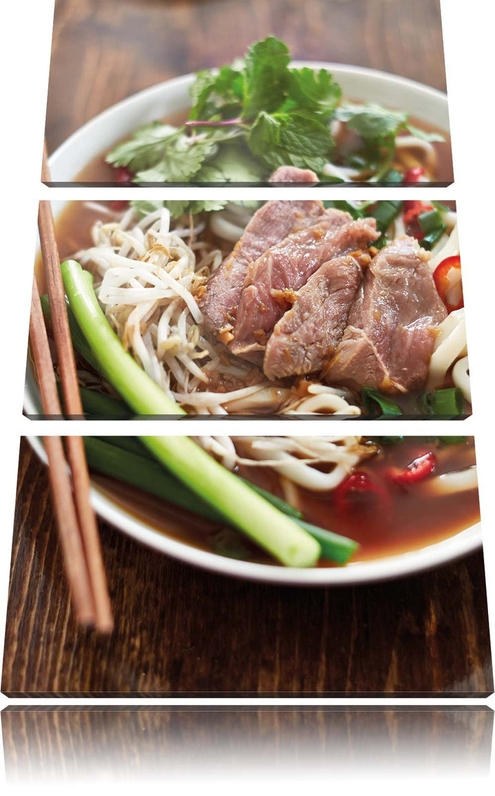 Pixxprint Japanische Miso Nudelsuppe als Leinwandbild/Grösse: 3 Teilig (120x80) cm/Wandbild/Kunstdru