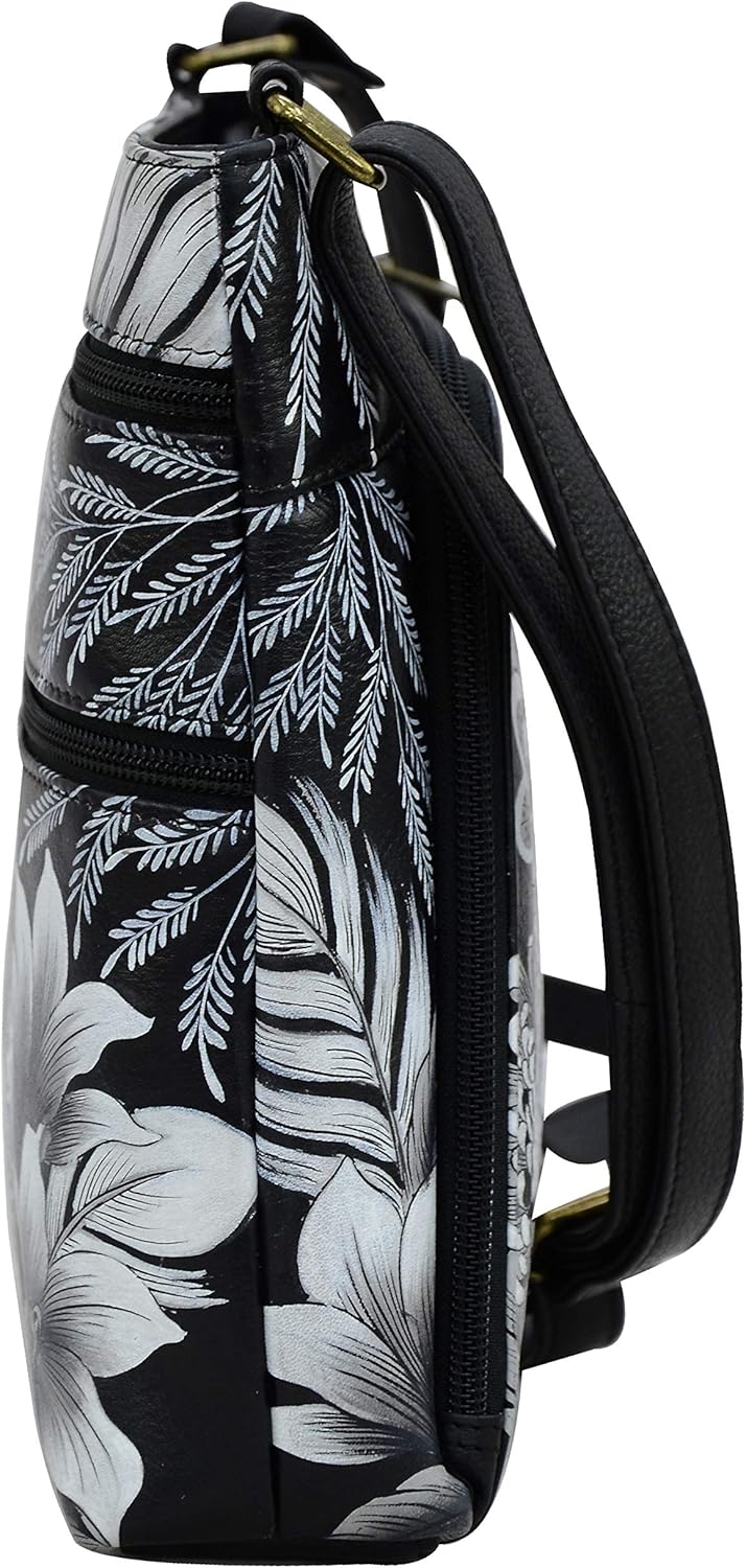 Anuschka Handbemalte Crossbody Tasche mit Organizerfach & RFID-Schutz, Cleopatra S Leopard