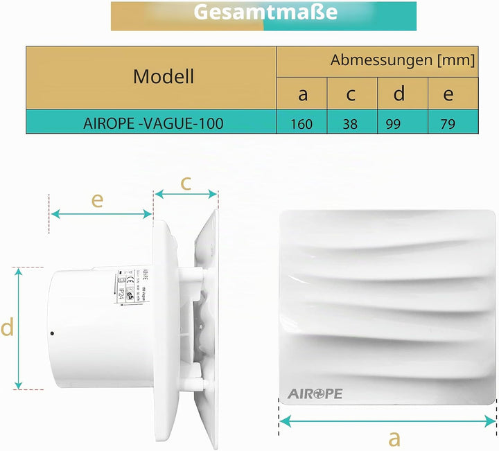 100 mm,Badlüfter Ventilator,Modernes Design und ästhetischer Look, Abluftventilator mit Rückschlagve