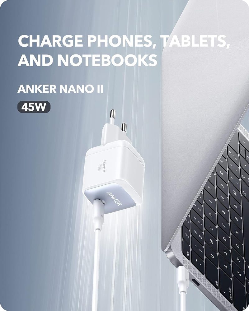 Anker Nano II 45W USB-C Ladegerät Netzteil Schnellladeleistung, GaN II Tech, Kompatibel mit MacBook