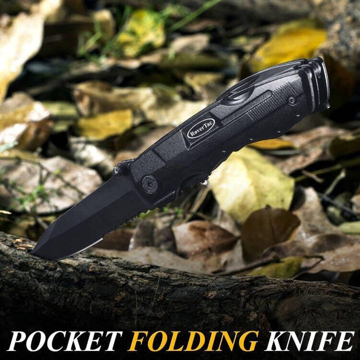 RoverTac Multitool Taschenmesser Männer Geschenk: Folding Knife Survival Camping Messer, Zange, Dose