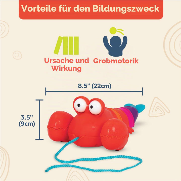 B. Toys - Waggle-A-Longs - Pinchy Pat - Nachziehbares Spielzeug - Nachziehspielzeug Hummer - Laufspi