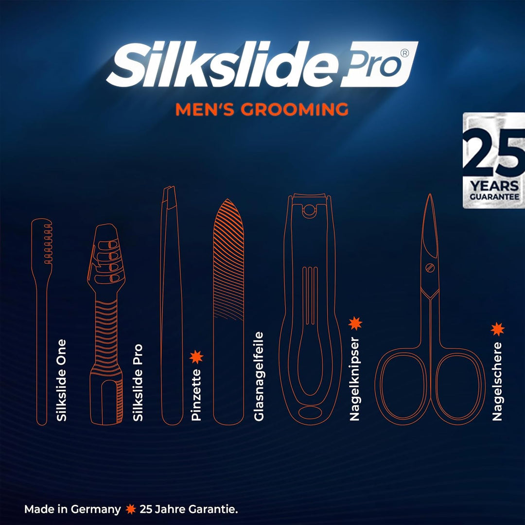 SilkslidePro Men’s Grooming Pflegeset Pro Edition – Nasenhaartrimmer, Nagelset, Ohrhaar-Rasierer & G