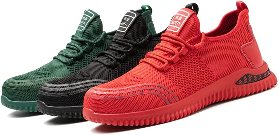 Sicherheitsschuhe Herren Damen S3 Leicht Sommer Arbeitsschuhe Schutzschuhe mit Stahlkappe, 46 EU Rot