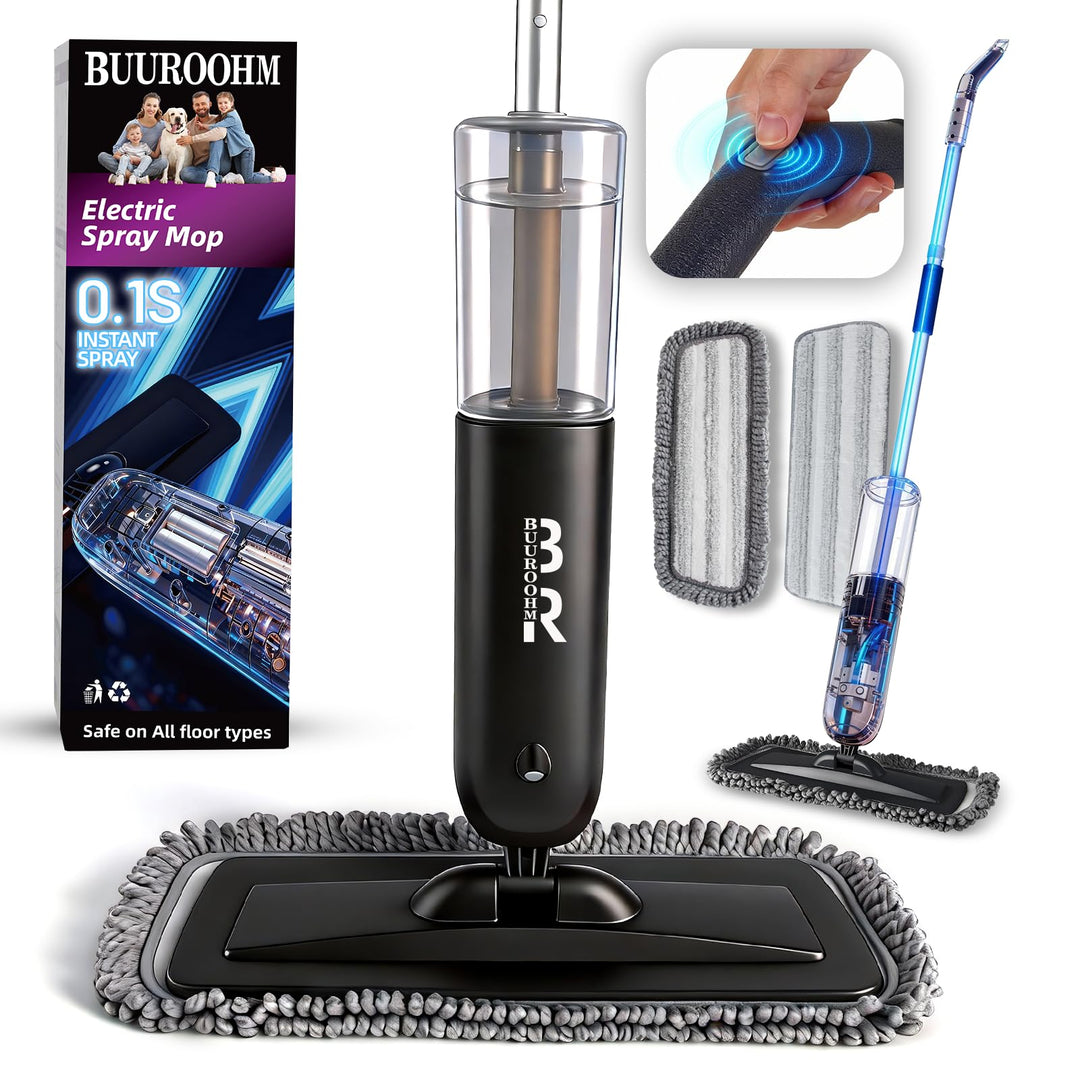 Elektrischer Sprühwischer Bodenreiniger Starter Set mit 2 Reinigungspads, 700ml Flasche & Schaber, 3