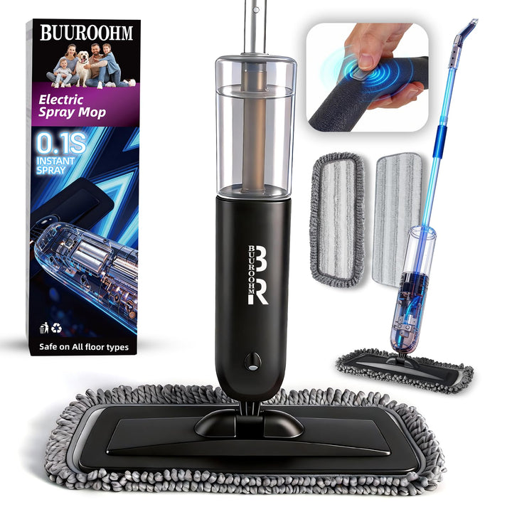 Elektrischer Sprühwischer Bodenreiniger Starter Set mit 2 Reinigungspads, 700ml Flasche & Schaber, 3