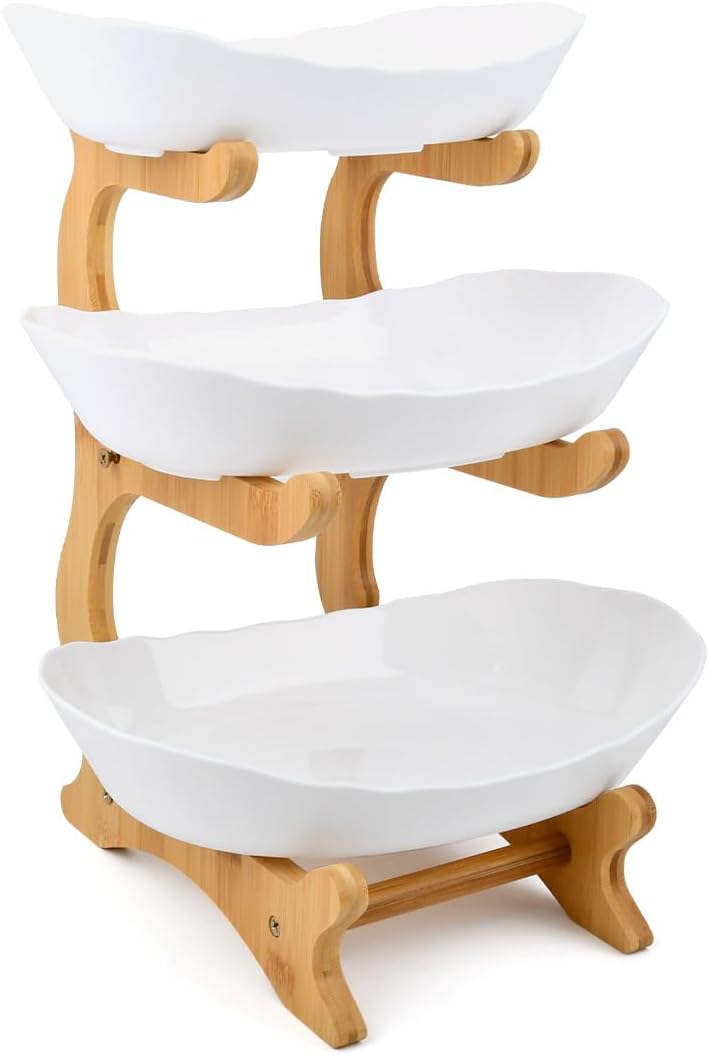 DODUOS Obst Etagere 3 Stöckig Kunststoff obstschale ,Weiss Obstkorb Etagere 3 Stöckig,Etagere 3 Etag