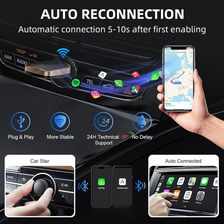 Kabelloser CarPlay und Android Auto Adapter für Autos mit Wired CarPlay, USB C/A Plug and Play CarPl
