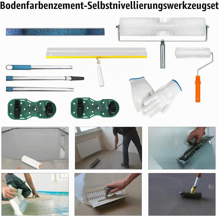 8tlg Bodenbeschichtungs Set, Entlüftungsroller Set mit 2 Entlüftungswalze 23CM+48CM Stehrakel Grossf
