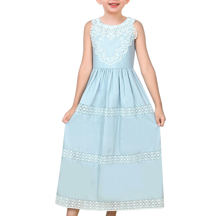 Sunny Fashion Mädchen Kleid Blume Schnüren Saum Hochzeit Erstkommunion Gr. 110-158 122 Blaue Spitze,