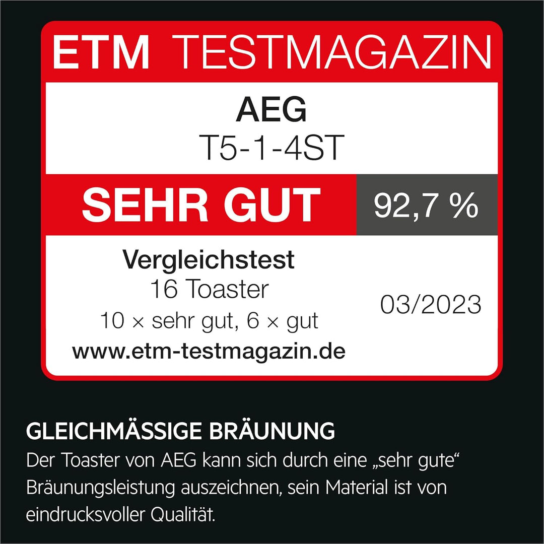AEG T5-1-4ST Toaster Deli 5 / 7 Toasteinstellungen / Countdown-Timer / Stopp-, Auftau-, Aufwärmknopf