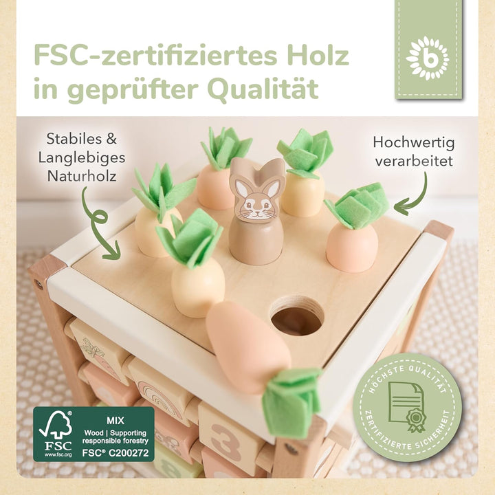 Bieco Motorikwürfel Hase Fine nachhaltiges Holz FSC® | Spielwürfel Baby | Motorikwürfel ab 1 Jahr Ac