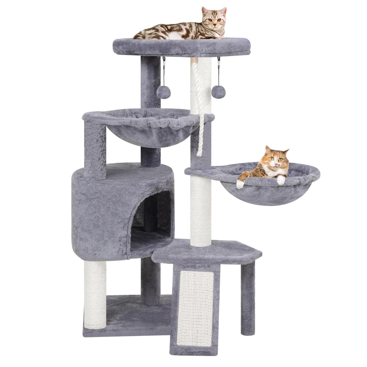 TINWEI Katzenbaum mit Katzenhütte und Zwei Hängematten, Grau, Grau