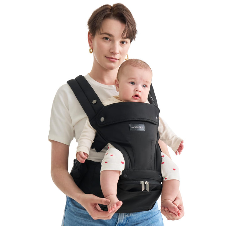 Momcozy Babytrage mit Hüftkissen, 2-in-1 Verstellbare &amp; Abnehmbare Babytrage bis 20kg, Atmungsaktive