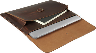 Londo Real Grain Leather MacBook Pro Case with Front Pocket & Flap Closure (Zimt, 13 Zoll), OTTO501