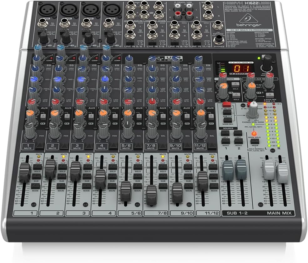 Behringer XENYX X1622USB Premium 16-Input 2/2-Bus Mixer mit XENYX Mic Preamps und Compressors, Briti
