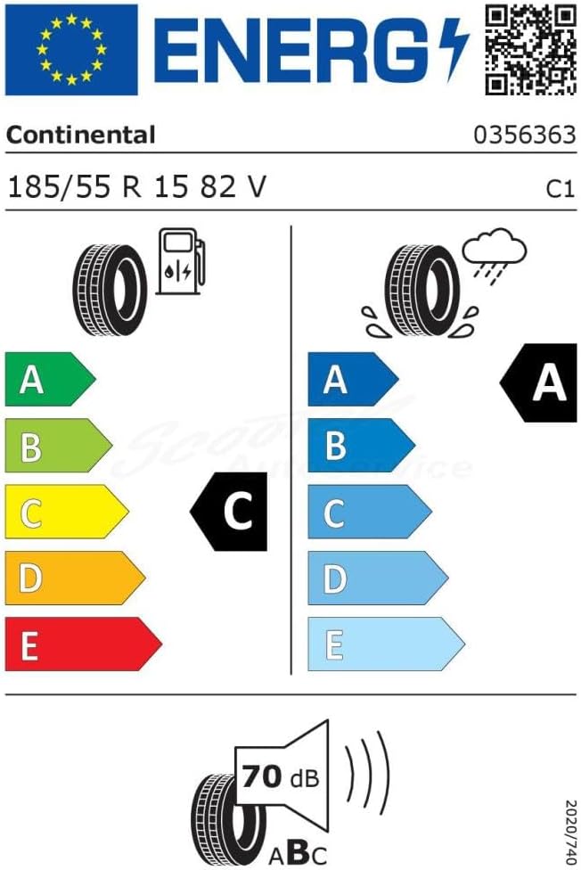 CONTINENTAL 91101 - 185/55/R15 82V - C/A/70dB - Sommerreifen PKW, 356363000, 185/55R15 82V, 185/55R1