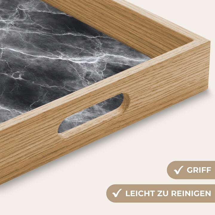 Serviertablett Rechteckig 50x35 cm Servierplatte Eiche Holz Tablett Mit Henkel Tray Kratzfest Kaffee