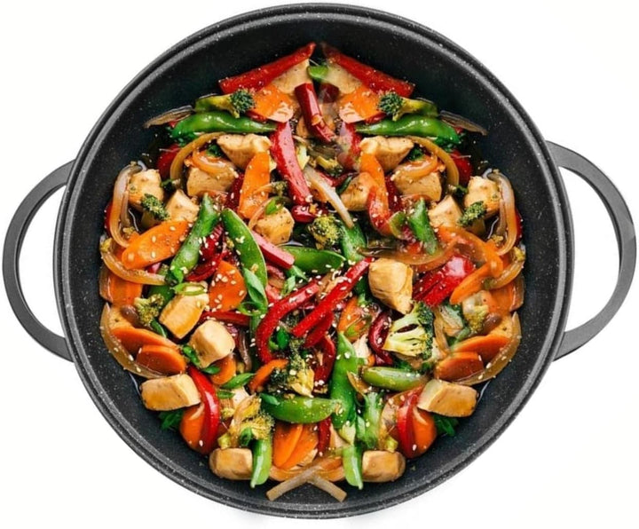 Cheffinger Wok Wokpfanne Woktopf Silikongriffe Induktion 36cm Aluguss Deckel