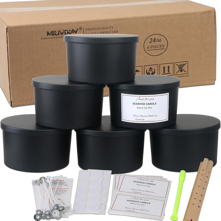MILIVIXAY 6 x 680 ml Kerzengläser Mit Metalldeckel und Kerzenherstellungs-Kits - 3 Docht-Gläser, Lee