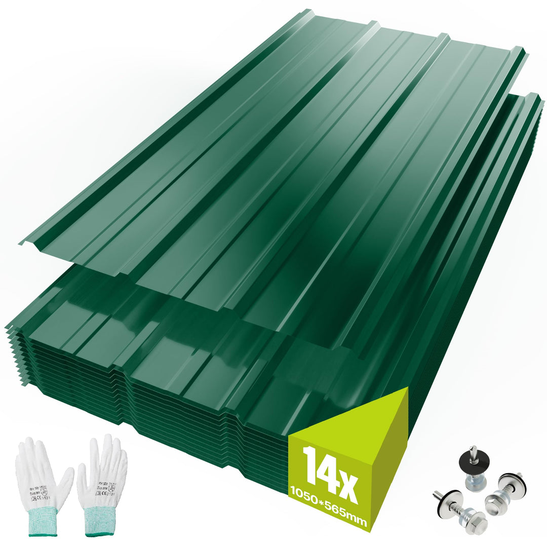 Mondeer 14x Trapezbleche, 105cm x 56cm = 8 m² Dachblech Metall, Dachplatten Verzinkter Stahl 0.25mm,
