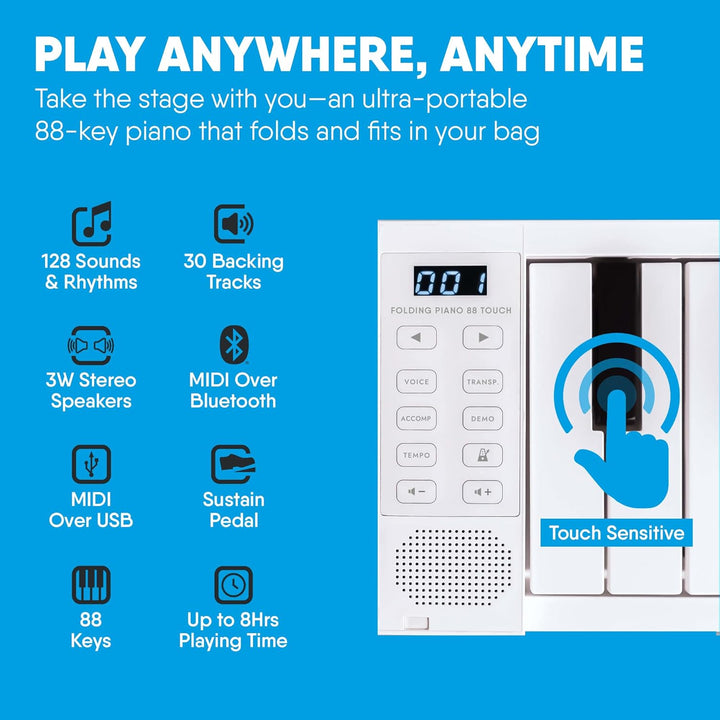 Blackstar BA215010 Handgepäck FP-88 Touch 88 Tasten Berührungsempfindlich Weiss Tragbar Faltbar Digi