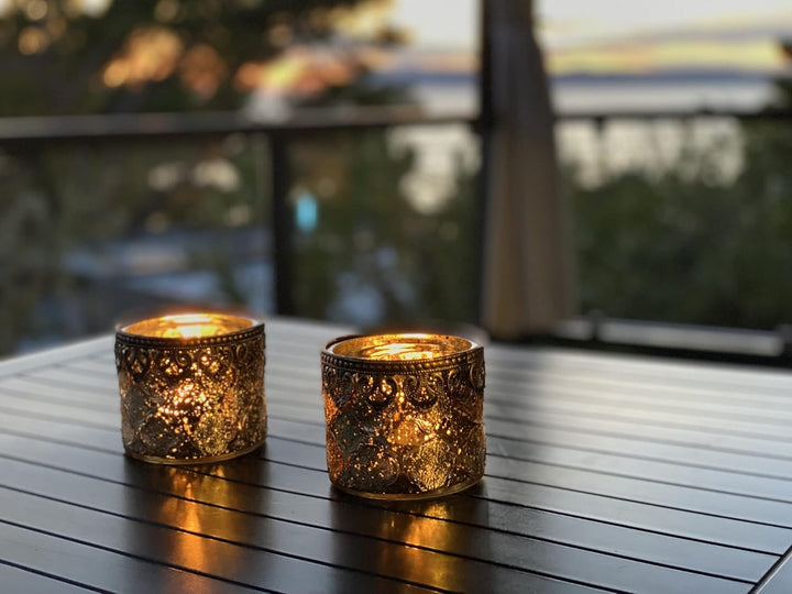 Jinfa 4er-Set orientalischer Teelichthalter aus Glas Windlichter Kerzengläser Teelichtgläser Geschen