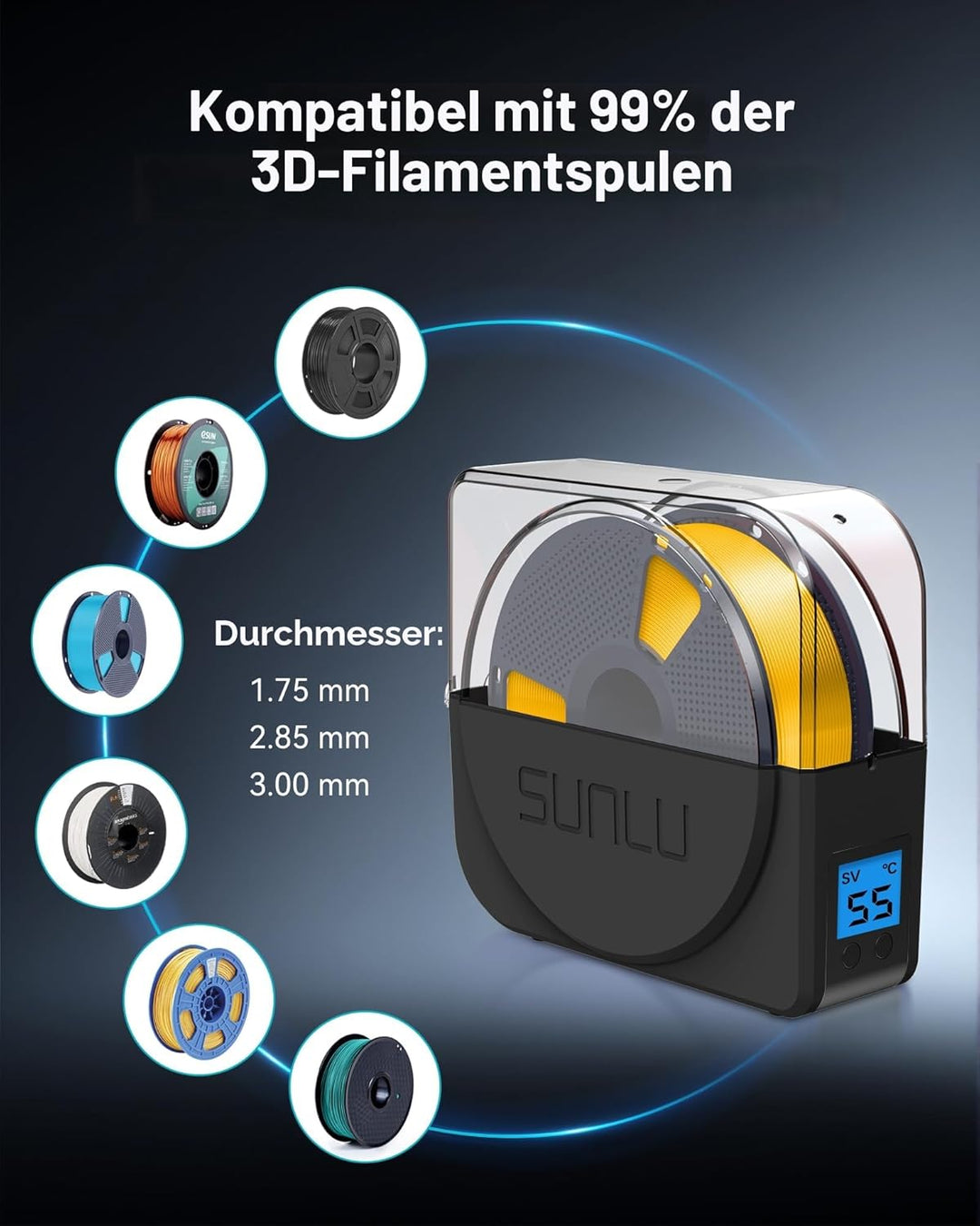 SUNLU Filament Trockner Box mit Ventilator für 3D Drucker Filament, Upgarded S1 PLUS Filament Trocke