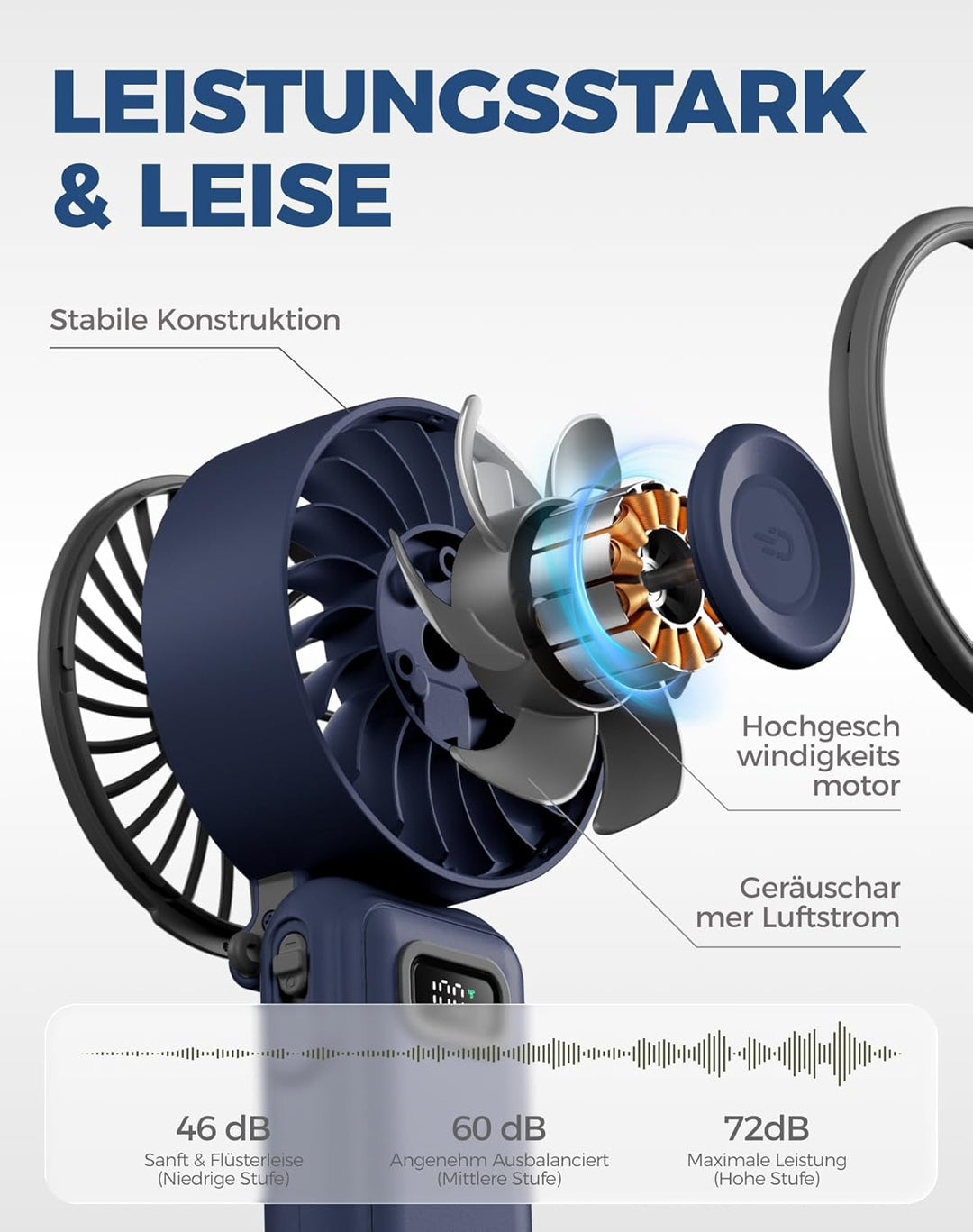 Diveblues Handventilator Tragbarer Turbo-Ventilator mit 100 Stufen und 7.4m/s Starkem Luftstrom, 180