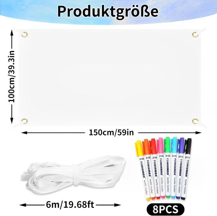 Banner Selbst Gestalten Set, Banner 150cm*100cm Mit 6m Hängendem Seil Und 8 Textilstifte, Banner Per