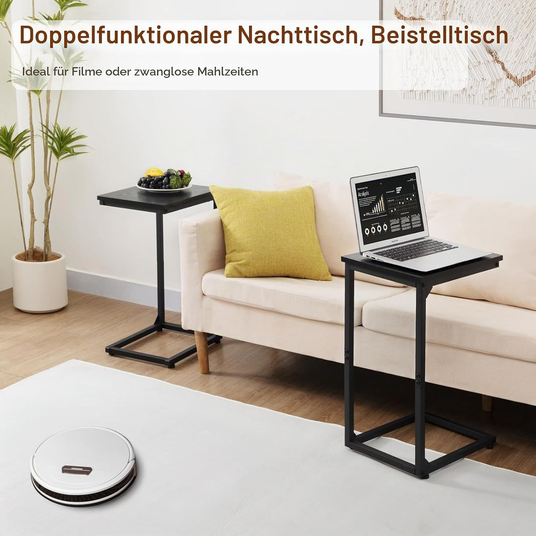 AMHANCIBLE Beistelltisch, Beistelltisch Couch, Couchtisch C Form, Sofatisch Schwarz 1, Schwarz 1