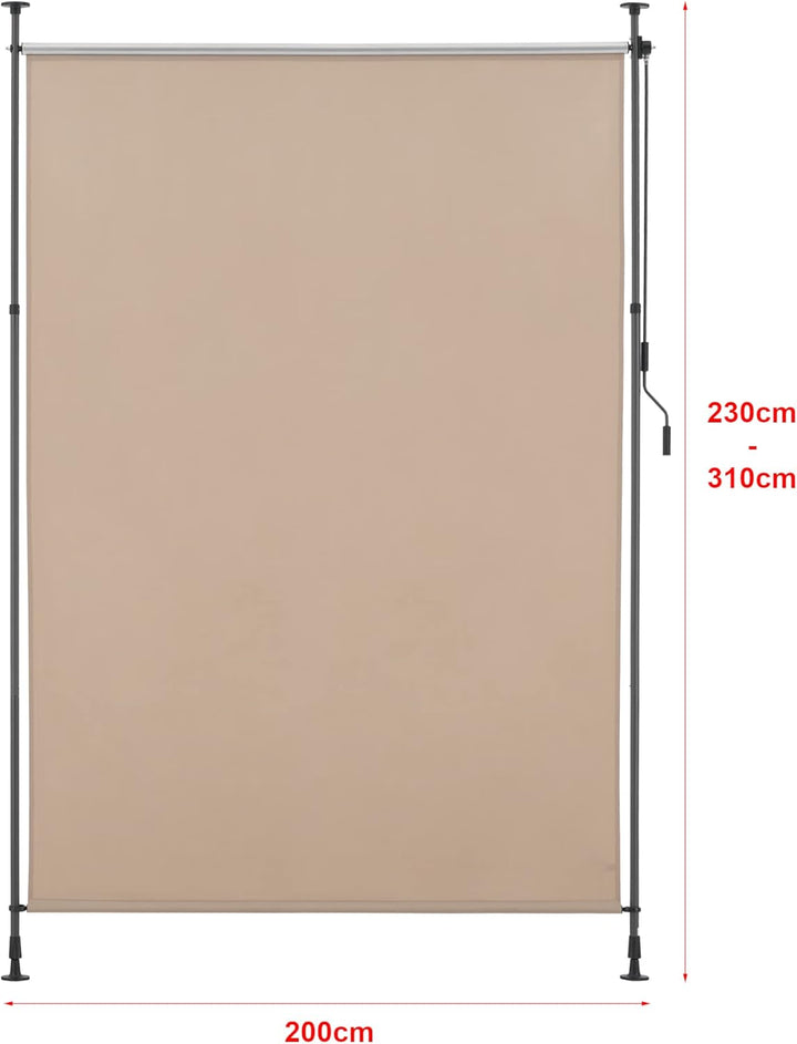 pro.tec Aussenrollo Cimarra 200 x 270 cm Balkonrollo Senkrechtmarkise mit Handkurbel Sichtschutz wit