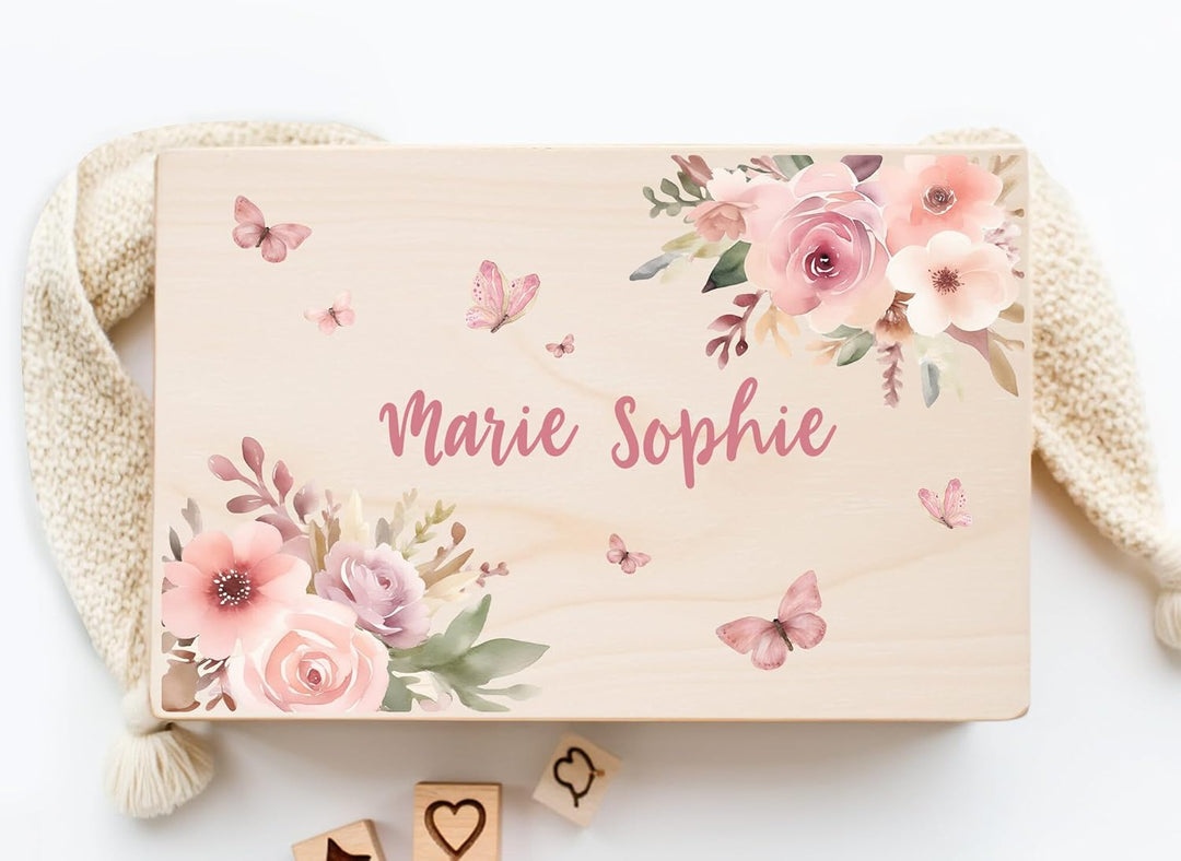 Little Deco Personalisierte Erinnerungskiste Baby, Holzkiste mit Deckel | M - 30 x 20 x 13 cm | Baby