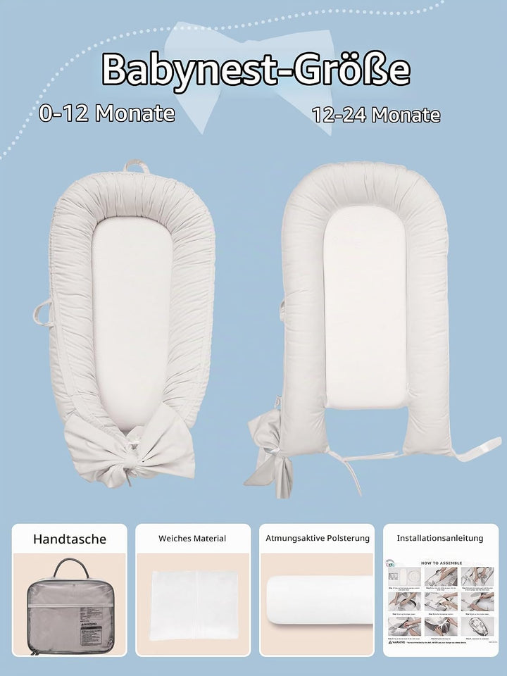 EAQ Babynest Nestchen Baby Weiches Atmungsaktives Babybett für Neugeborene Geschenk Baby Erstausstat