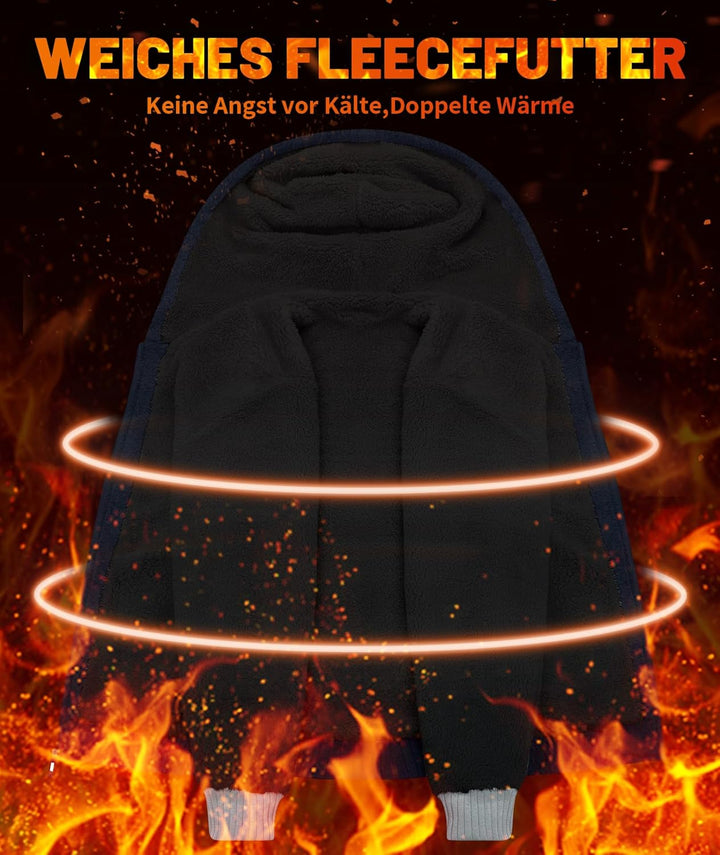 JACKETOWN Herren Sweatshirt Gefüttert Hoodie Reissverschluss Sweatjacke Warm Fleece Winterjacke Tedd