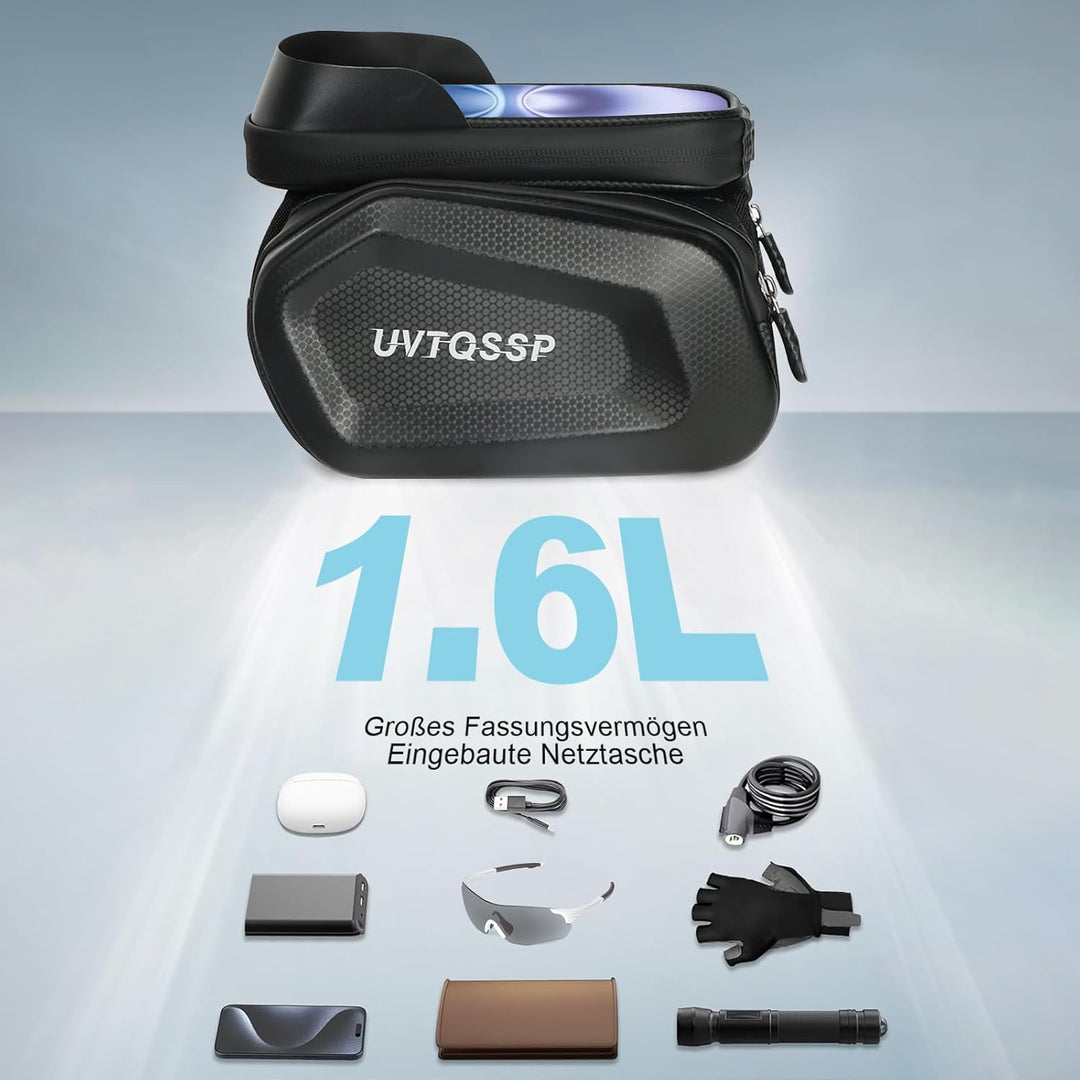 Fahrrad Rahmentasche, Wasserdicht Handytasche Oberrohrtasche für Smartphone bis zu 6.8 Zoll mit TPU