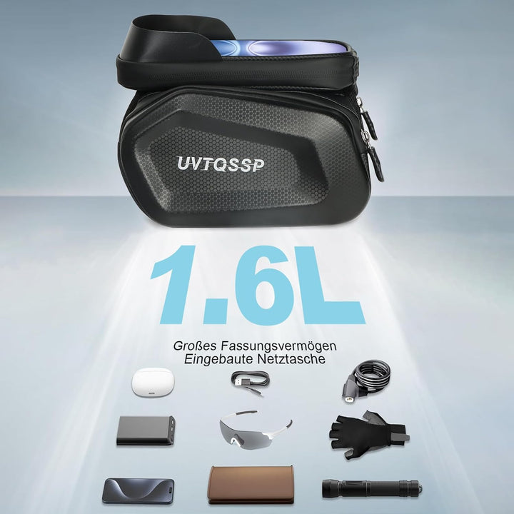 Fahrrad Rahmentasche, Wasserdicht Handytasche Oberrohrtasche für Smartphone bis zu 6.8 Zoll mit TPU