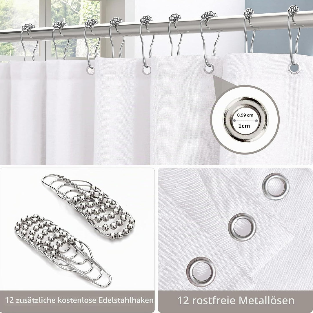 VANZAVANZU Duschvorhang Leinen mit Metall Duschvorhangringe Stoff Textil Badewannenvorhang Anti Schi