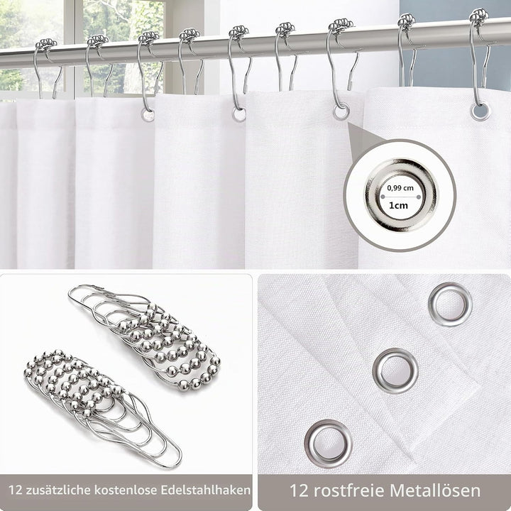 VANZAVANZU Duschvorhang Leinen mit Metall Duschvorhangringe Stoff Textil Badewannenvorhang Anti Schi