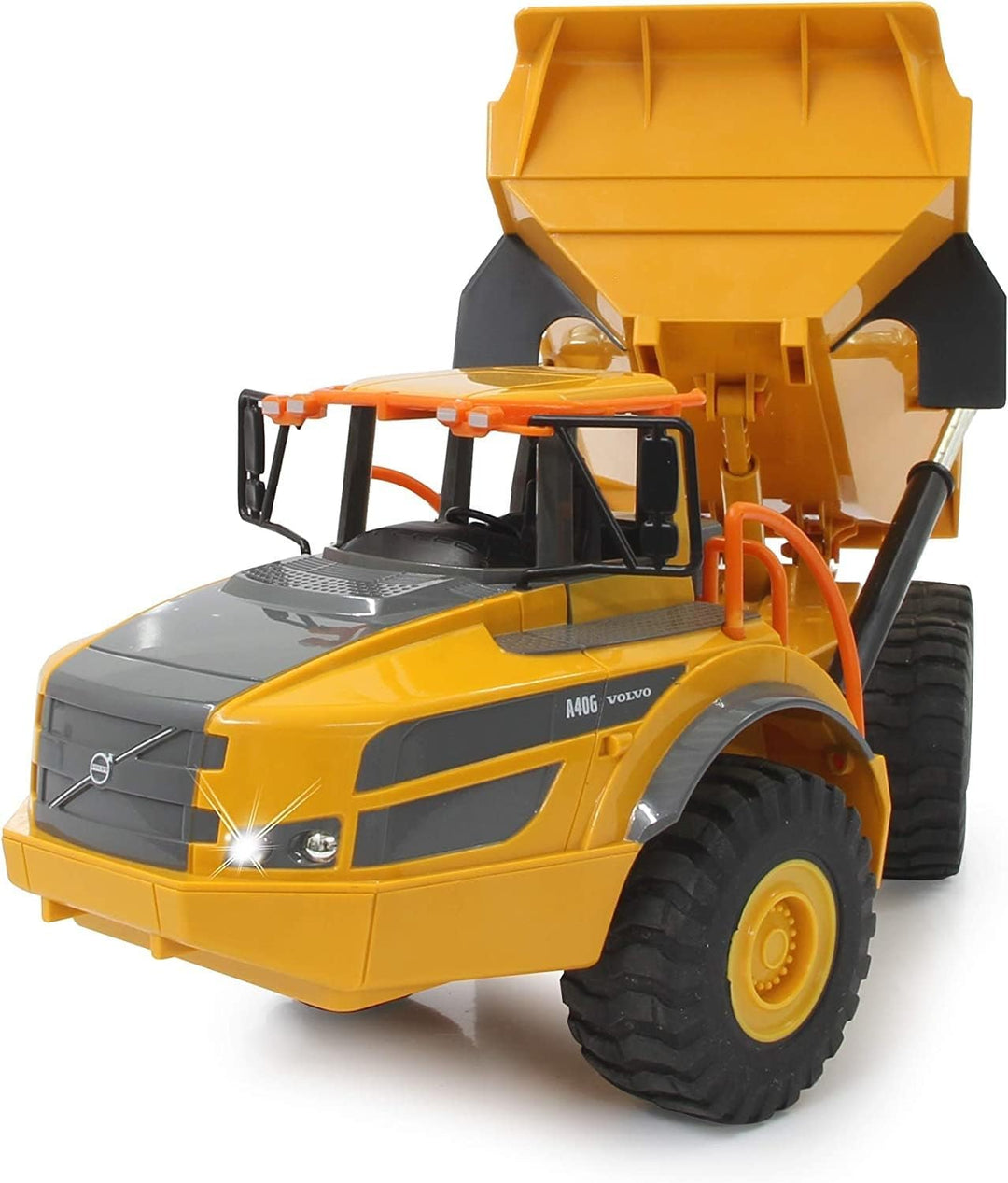 JAMARA 405056 - Muldenkipper Volvo A40G 1:20 2,4GHz- originalgetreue Knicklenkung, Kippmulde hoch /