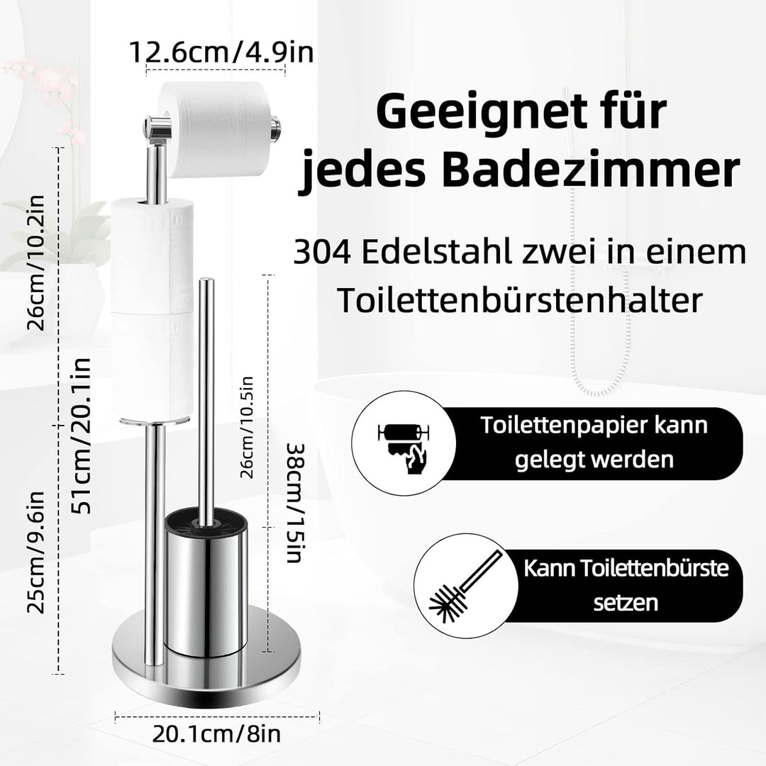 delstahl Klopapierhalter Stehend mit Klobürste - Stahl 304 Toilettenpapierhalter mit WC Bürste, WC G