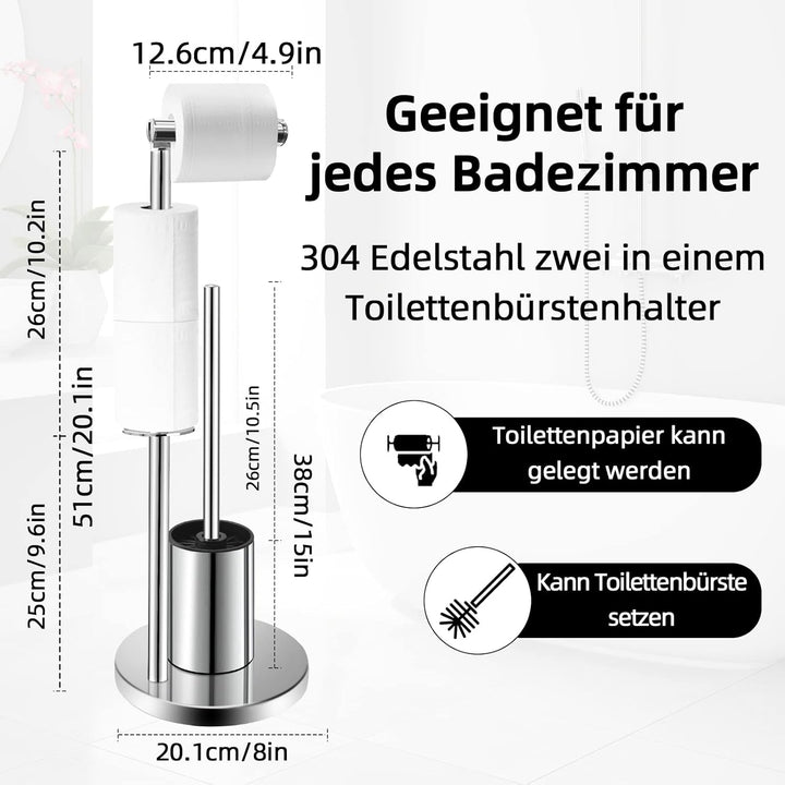 delstahl Klopapierhalter Stehend mit Klobürste - Stahl 304 Toilettenpapierhalter mit WC Bürste, WC G