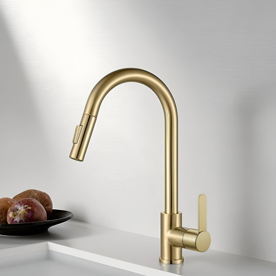 SLIM Küchenarmatur mit herausziehbarer Auslaufbrause, Wasserhahn Küche, 360° drehbare Edelstahl Spül