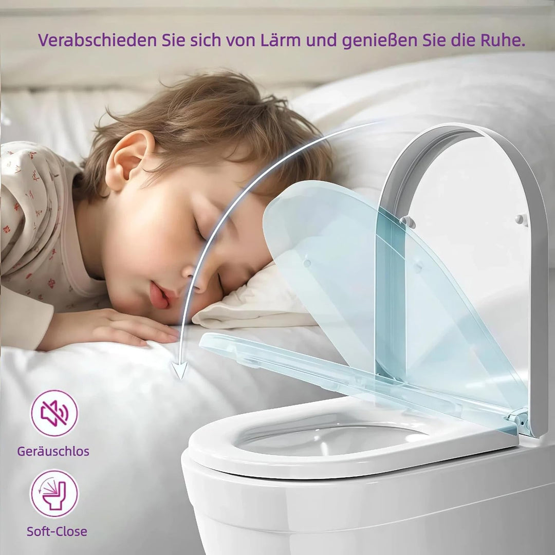 Toilettendeckel mit Absenkautomatik, WC Sitz D Form，Quick-Release Funktion für einfach Reinigung, We