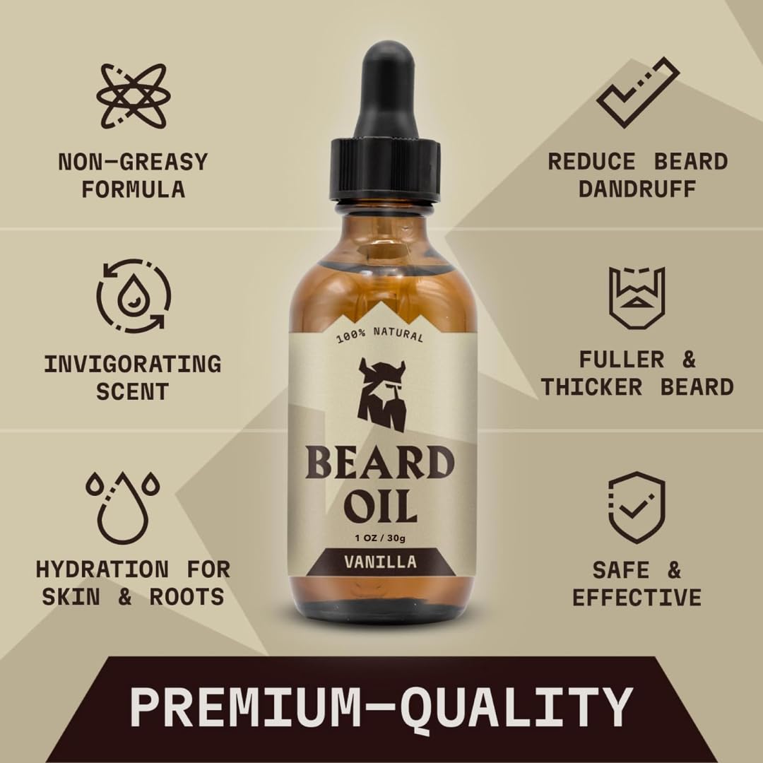Striking Viking Bartpflege-Set mit Bartbalsam & Bartöl - 30 g / 30ml, Vanille - Bartöl mit Duft - Zä