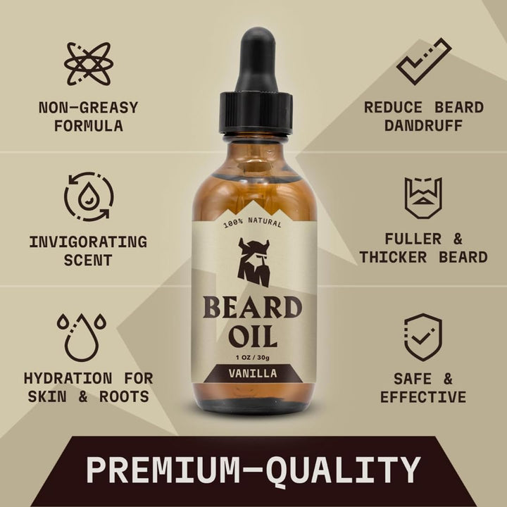 Striking Viking Bartpflege-Set mit Bartbalsam & Bartöl - 30 g / 30ml, Vanille - Bartöl mit Duft - Zä