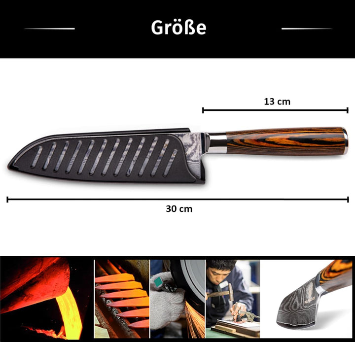 Wolfblood Damastmesser Santoku Messer XL(30cm) Profi-Kochmesser aus 67 Lagen Damaststahl & VG10 Allz