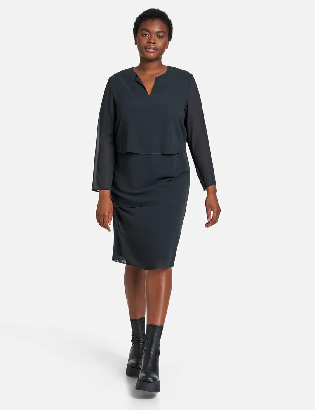 Samoon Damen 980999-29249 Kleid 50 Navy, 50 Navy