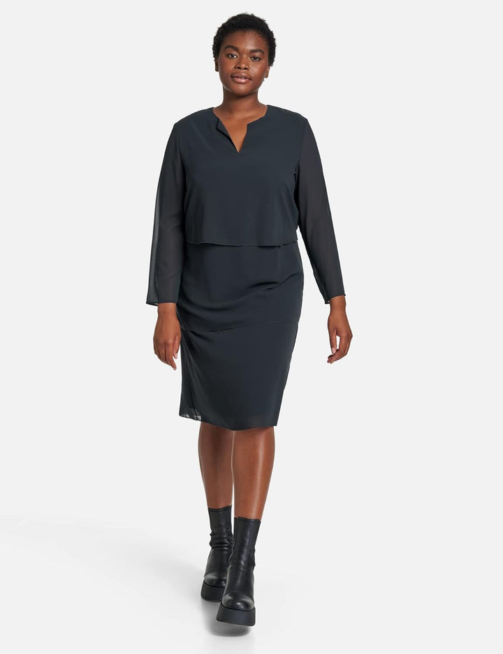 Samoon Damen 980999-29249 Kleid 50 Navy, 50 Navy